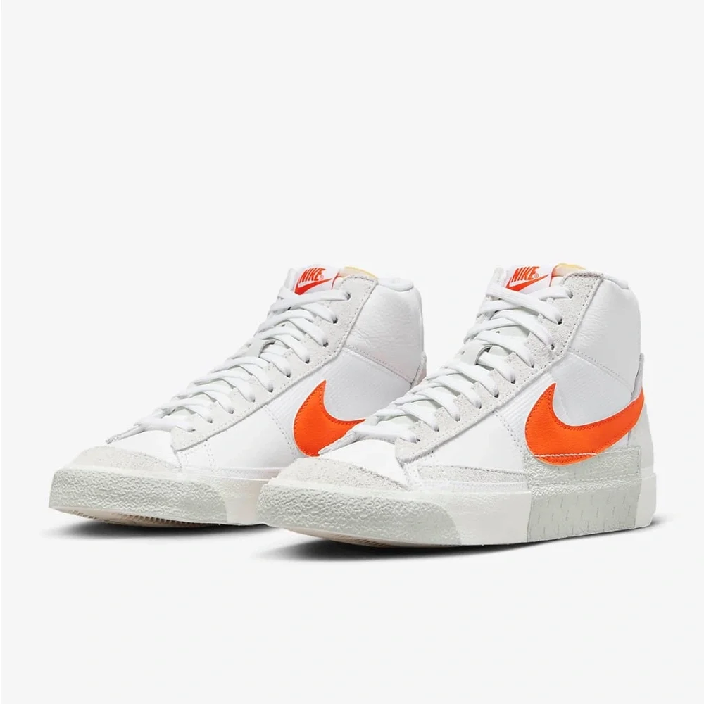 NIB Nike Blazer Mid Pro Club Men’s Sneakers 9.5 White/Light Silver/Safety Orange - Picture 1 of 15